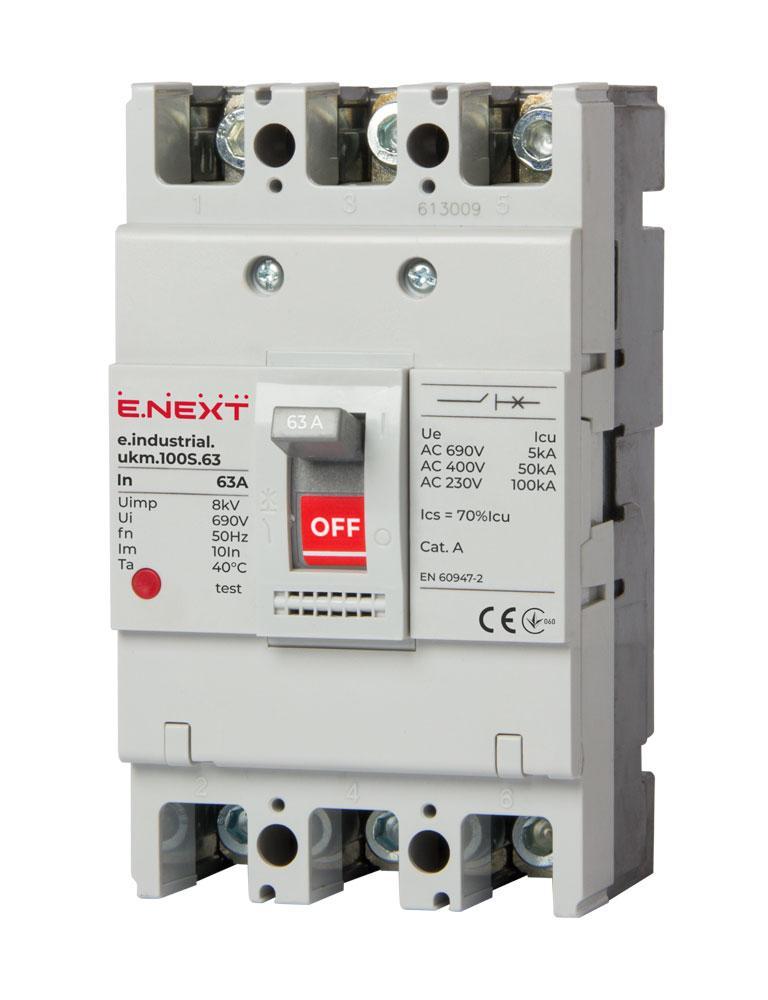 Силовий автоматичний вимикач e.industrial.ukm.100S.63, 3р, 63А, фото 1