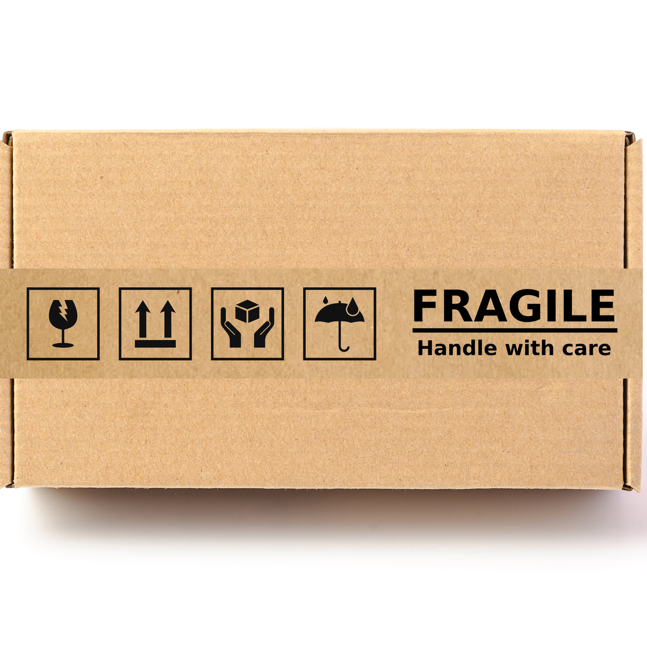 Скотч етикетка крафт "Fragile", 50х294 мм (100 шт/рулон) з принтом, самоклеюча Viskom