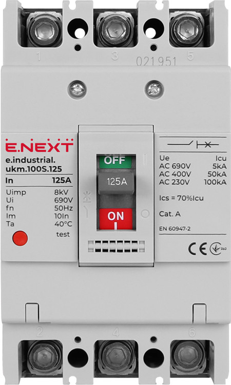 Силовий автоматичний вимикач e.industrial.ukm.100S.125, 3р, 125А, фото 1