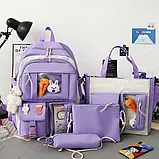 Рюкзак шкільний набір 4 в 1 для дівчаток 5-11 класу, висота 46 см, у комплекті клатч, сумка, пенал — Синій, фото 4
