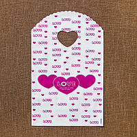 Пакет поліетиленовий білий із рожевими сердечками та написами Love ручка банан сердечко 21х13 см паковання 50 шт.