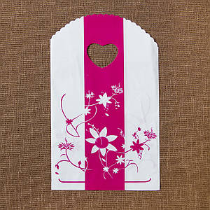 Пакет полиэтиленовый подарочный двухцветный с цветочком ручка сердечко размер 21х13 см упаковка 50 шт