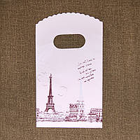 Пакет поліетиленовий подарунковий рожевий Париж Ейфелева вежа ручка банан розмір 15х9 см паковання 50 шт.