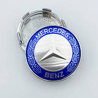 Ковпачки на титани "Mercedes" (65/69мм) син/хром. пластик об'ємний логотип з колоском (4шт)
