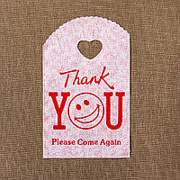 Пакет поліетиленовий подарунковий червоний Thank you зі смайликом ручка банан розмір 21х13 см упаковка 50 шт.