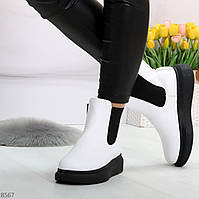 Женская обувь челси, Белые ботинки челси, демисезонные женские полусапожки черно-белые