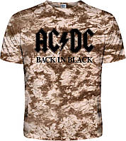 Футболка Tie Dye AC/DC "Back In Black" (Big Logo) White and Brown, Размер S