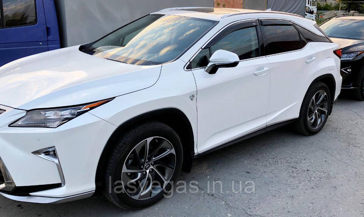 Дефлектори вікон із хром молдингом неірж (вітровики) Lexus RX 350 2015-, фото 1