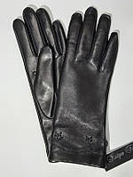 Перчатки женские из натуральной итальянской кожи на шерстяной подкладке черные мод 139 р.7,5