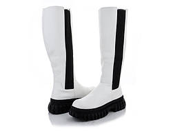 Жіночі білі високі чоботи під челсі з гумкою й на замку 37-го розміру