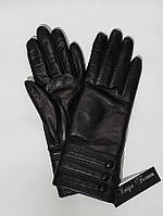 Перчатки женские из натуральной итальянской кожи на шерстяной подкладке черные мод 255 р.7
