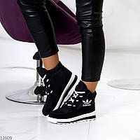 Чорно-білі жіночі кросівки на яскравій підошві, зимові бортинки зі шнурками, 37-41