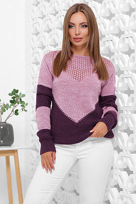 Жіночий в'язаний напіввовняний бузковий светр