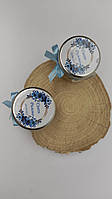 Бонбоньерки, сладкие подарки для гостей на голубую свадьбу с именами и датой