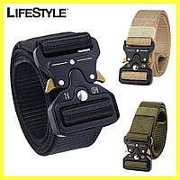 Тактический ремень для ВСУ Tactical Belt 125 см Черный / Армейский ремень с пряжкой Cobra / Ремень для военных