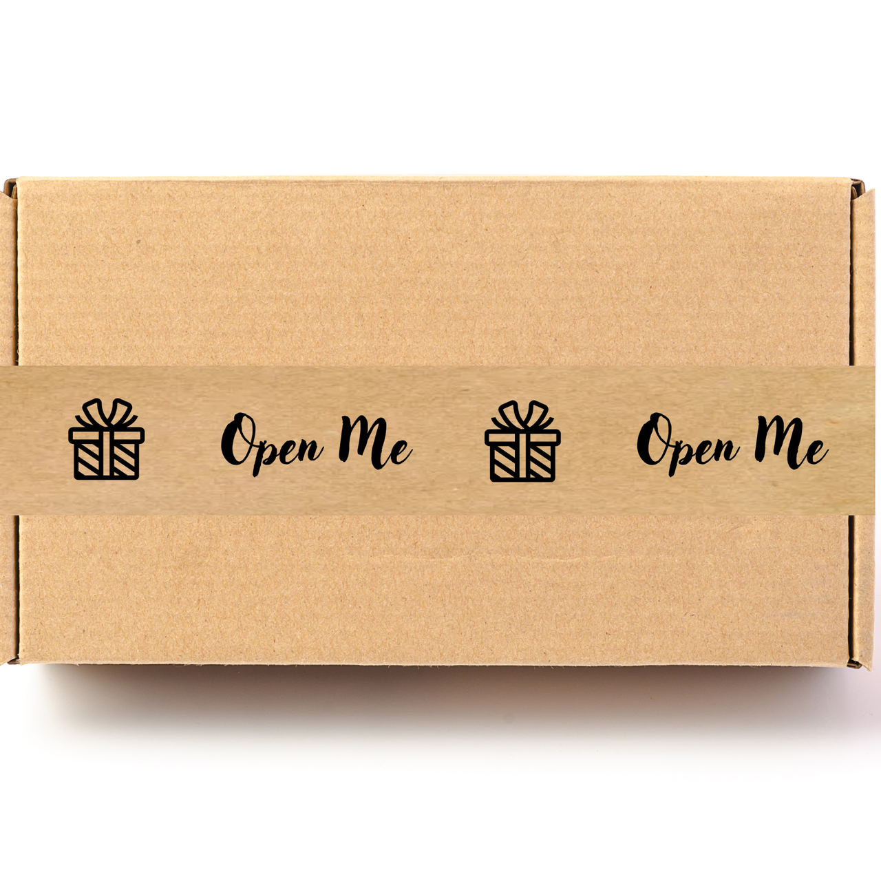 Скотч етикетка крафт "Open Me", 50х294 мм (100 шт/рулон) з принтом, самоклеюча Viskom
