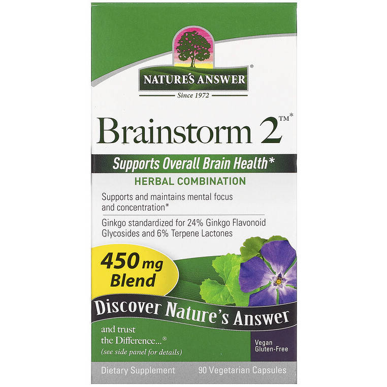

Комплекс трав для работы мозга Nature's Answer "Brainstorm 2" 450 мг (90 капсул)