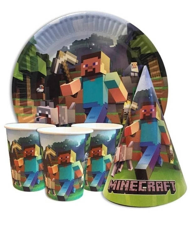 

Набор для детского дня рождения " Майнкрафт " Тарелки -10 шт Стаканчики - 10 шт Колпачки - 10 шт