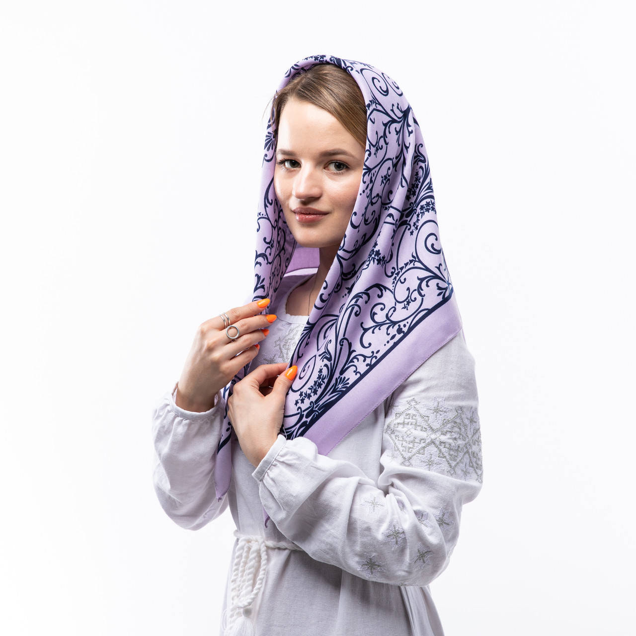 

Тонка кашемірова хустка 75х75см Блідо-бузкова