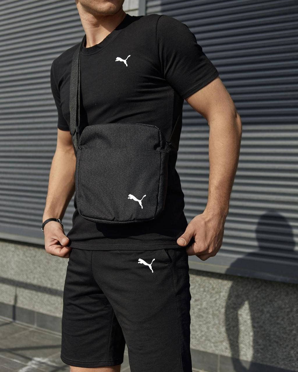 

Комплект футболка черная Puma + Шорты + Барсетка, Черный