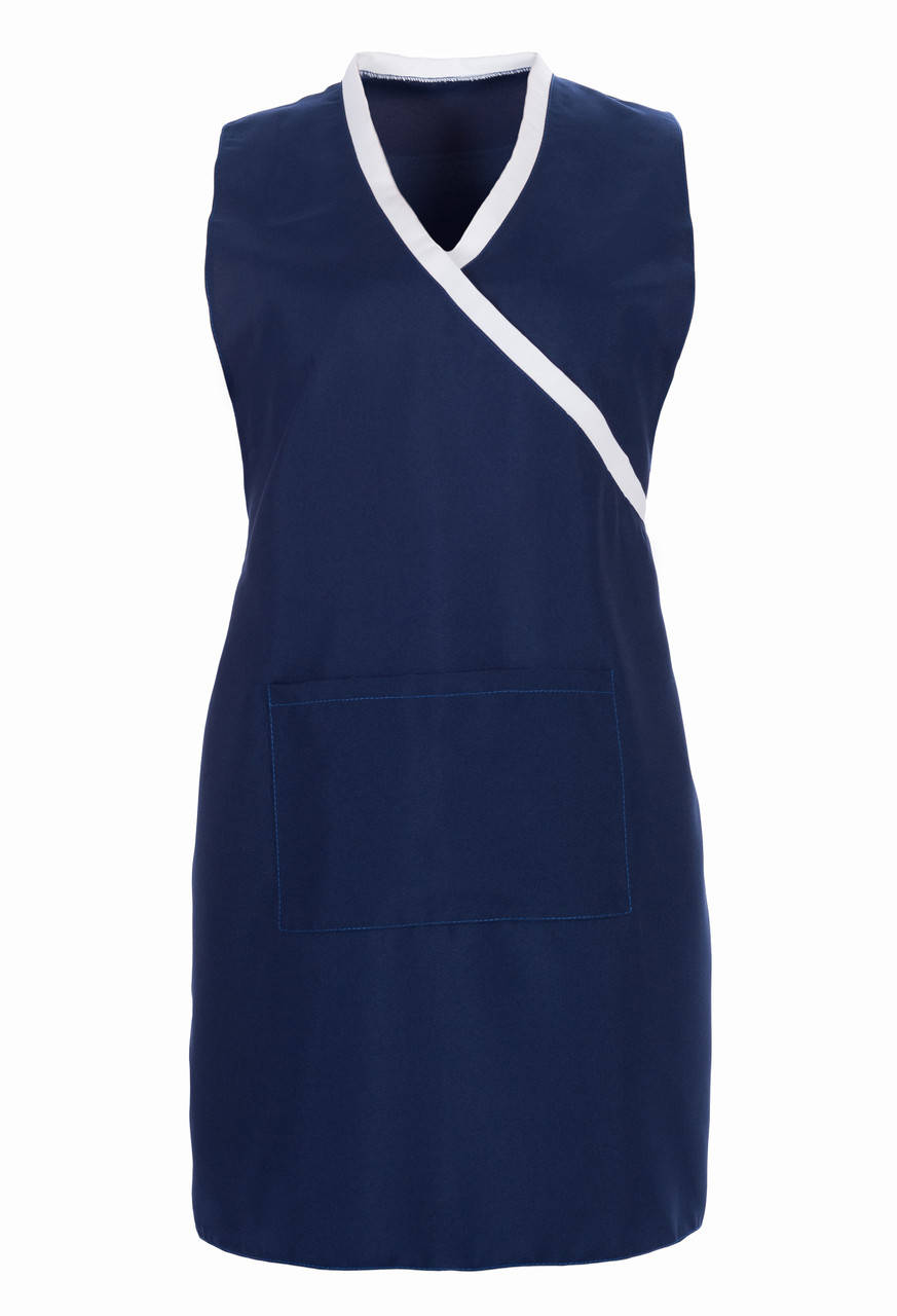 

Передник уборщицы продавца кассира двойной хитоновый темно-синий