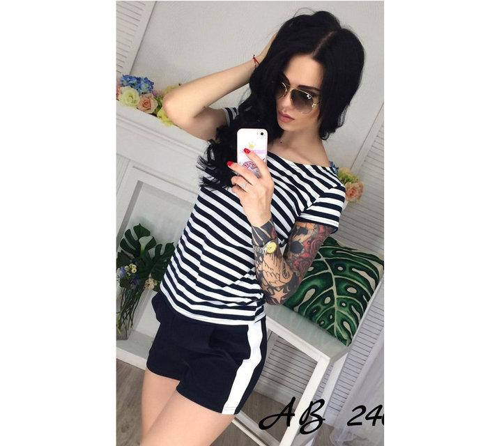 

Спортивный костюм женский с шортами "Sandra" В И - черный, синий, Белый