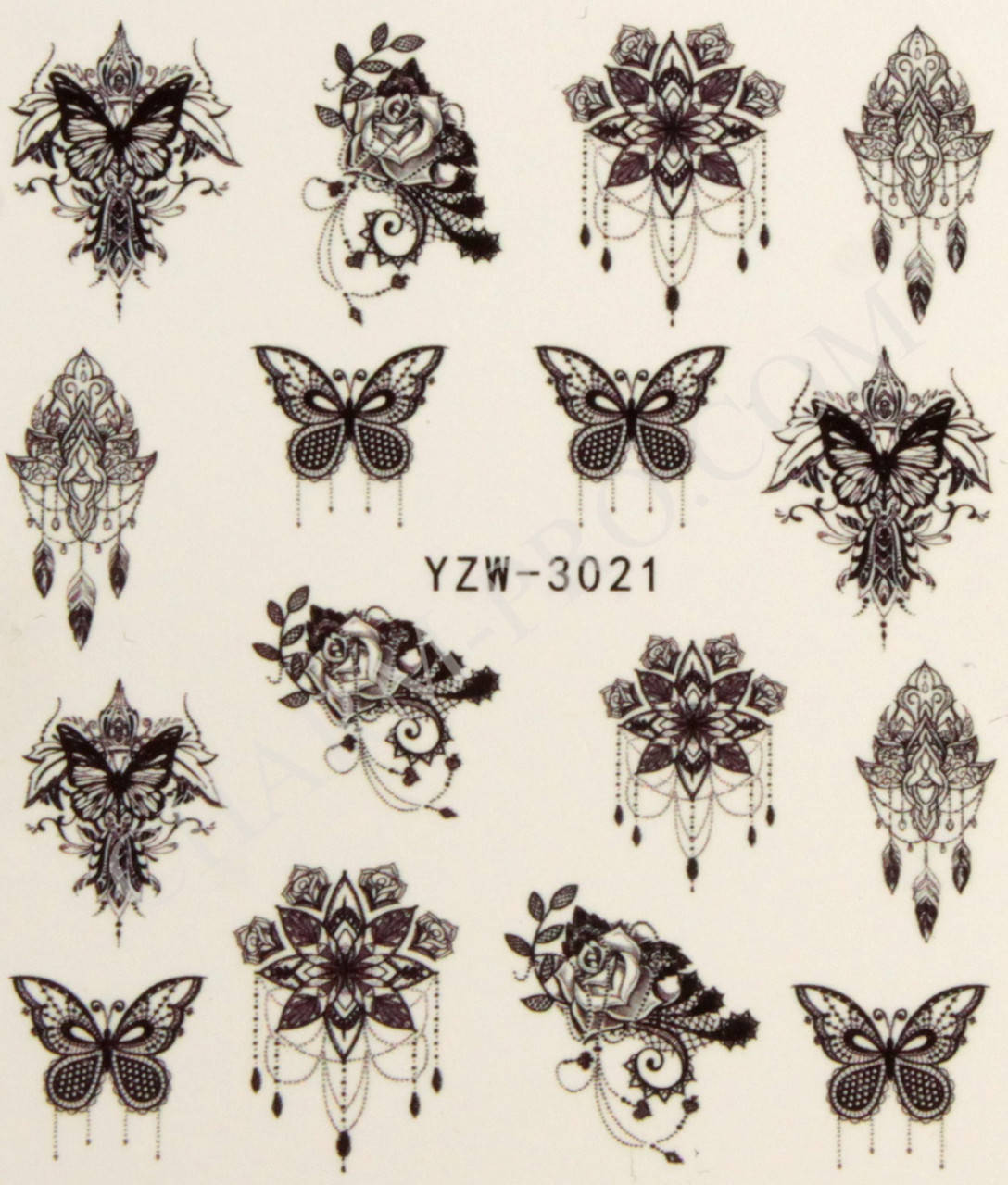 

Водные наклейки для маникюра бабочки с цветами YZW-3021, Черный