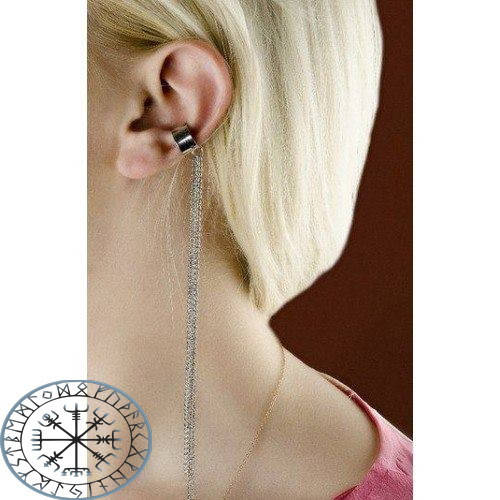 

Кафф клипс на ухо с цепочкой цепь висячий длинный без прокола клипсы каф Clips Clip панк-рок