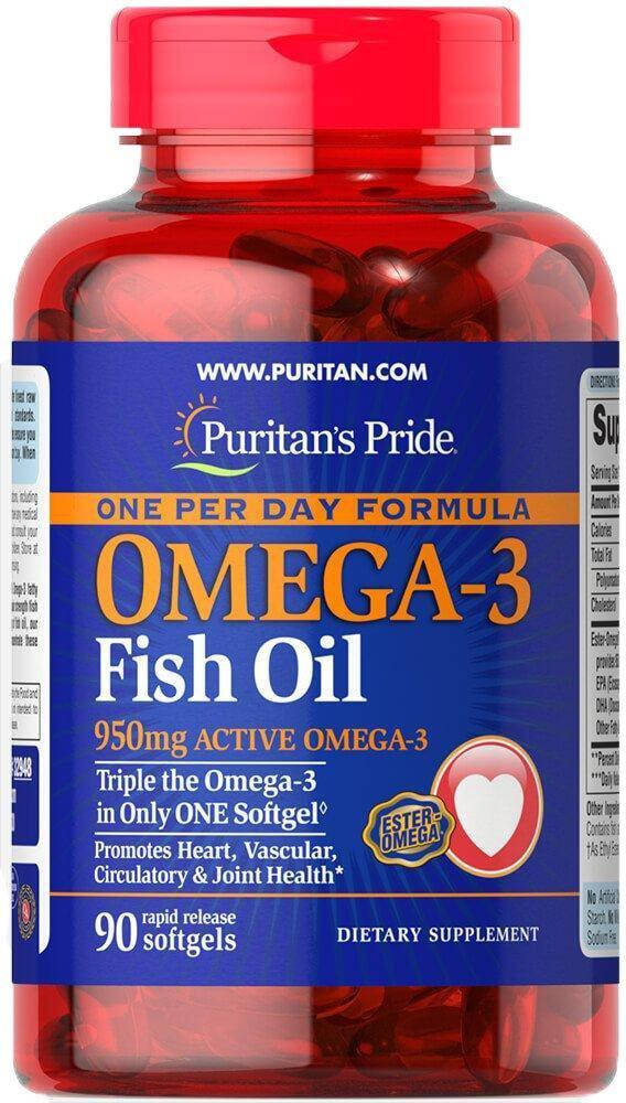 

Puritans Pride, Omega-3 950 (90 капс.), омега-3 концентрат, 625/244/81