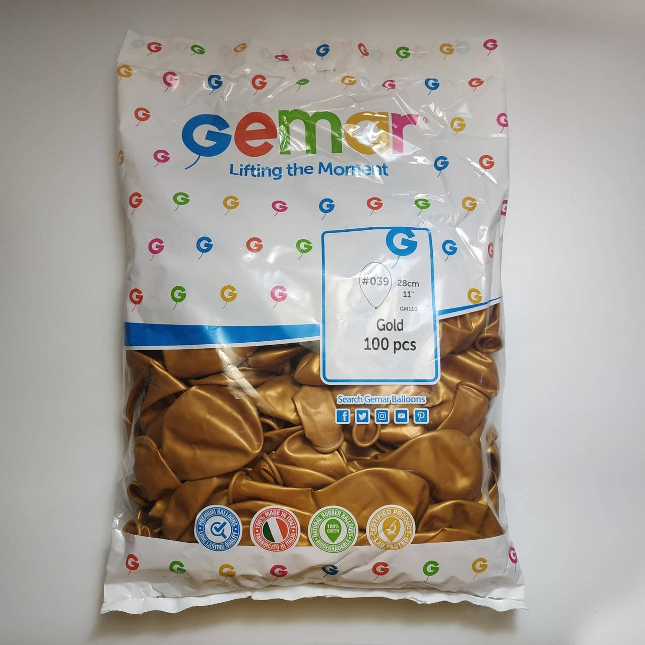 

Воздушные шары Gemar металлик 11"(28 см) золотой 100 шт