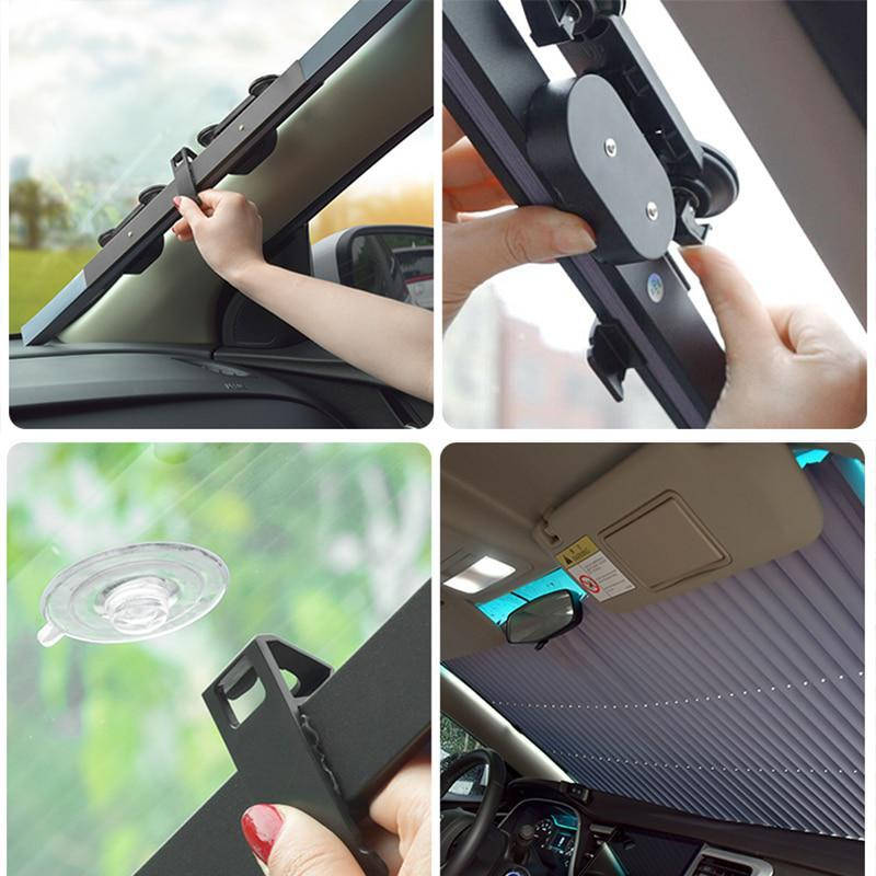 

Солнцезащитная шторка на лобовое стекло с роликовым механизмом Vehicle Shade (145х65 см) автошторка (KT)