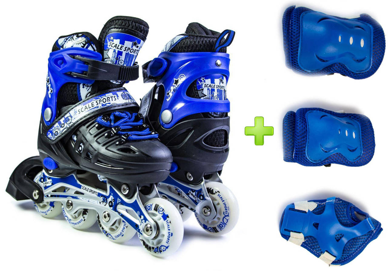 

Детские Ролики+Защита Scale Sports Blue, размер 29-33, 34-37, Синий