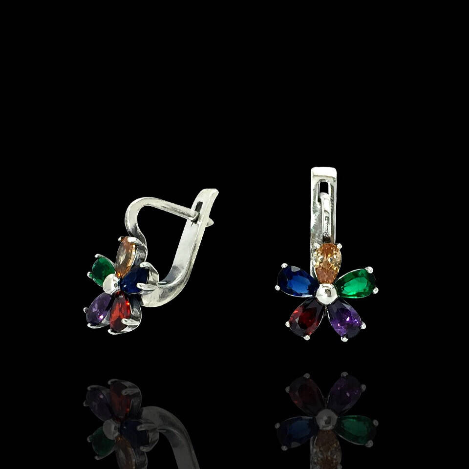 

Серебряные серьги Цветы с фианитами, 10 камней