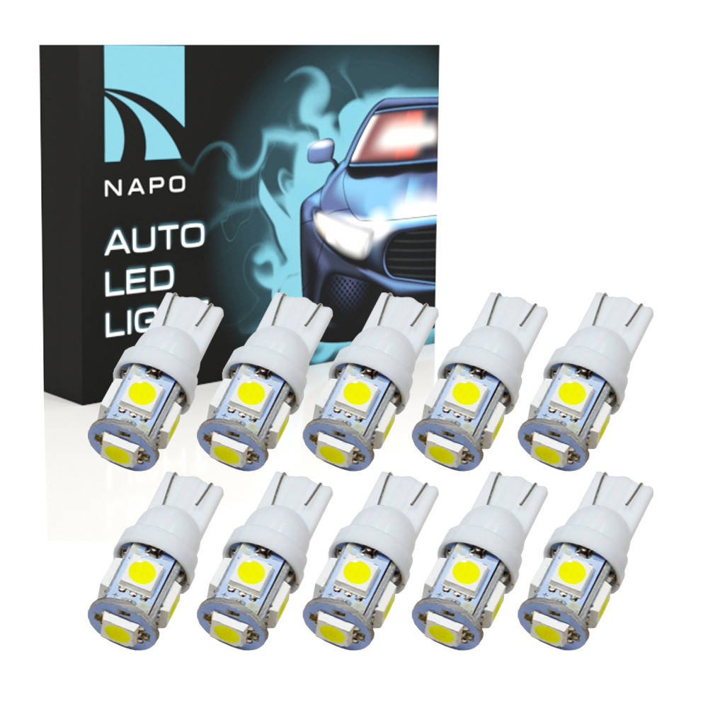 

Автолампа диодная T10-5050-5smd, комплект 10 шт, W5W, T10, цвет свечения белый