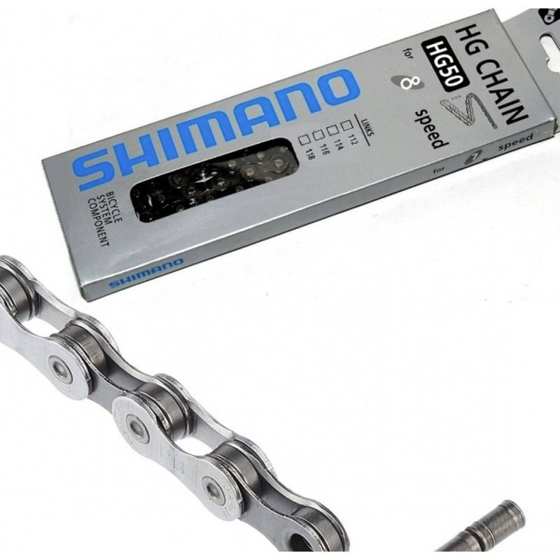 

Велосипедная цепь SHIMANO (размер 1/2"х3/32" 116 звеньев, модель НG50, 8 скоростей)