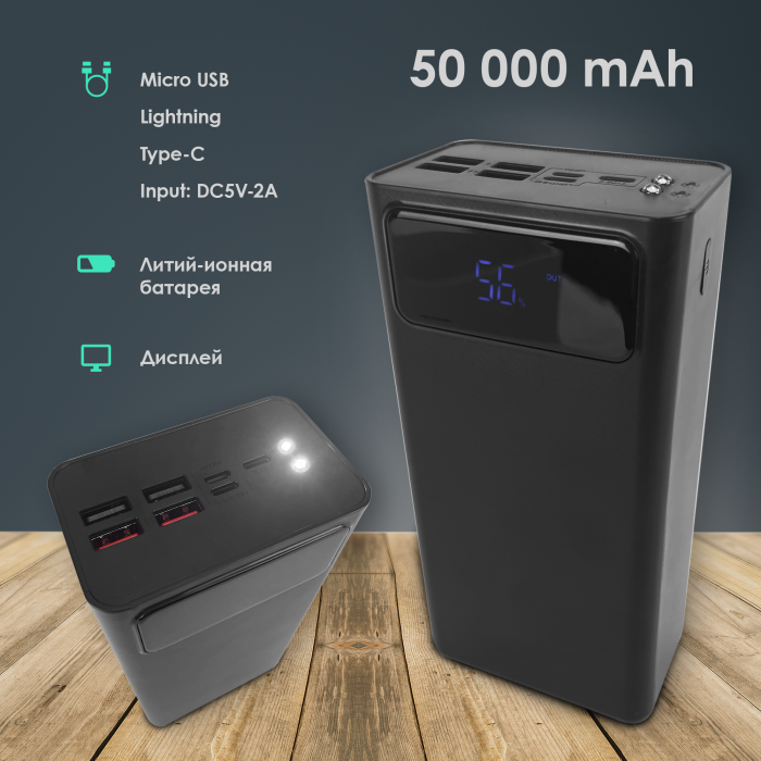 

Повербанк XO-PR125 на 50000 mAh с быстрой зарядкой повербанк для смартфона планшета