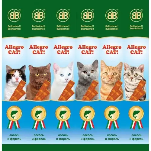 

Колбаски B&B Allegro Cat со вкусом лосося и форели, 6 х 5 г