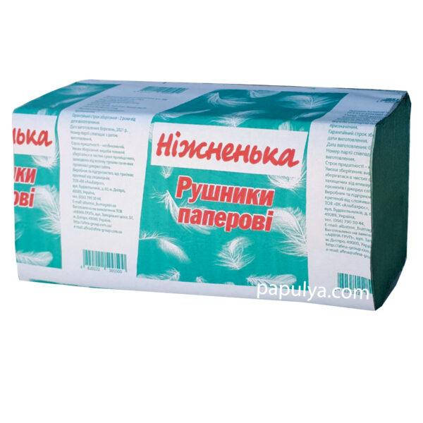 

Бумажные полотенца зеленые ТМ “Нижненька” (V-сложение) 1 слой 160 листов, Зелёный
