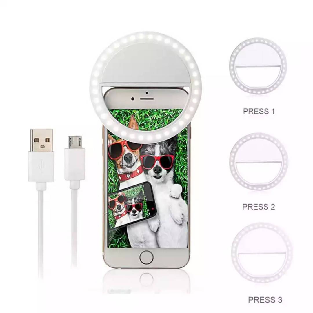 

Селфи кольцо Selfie Ring Light USB . Кольцевая мини лампа на аккумуляторе. Диаметр 85мм. 36 светодиодов.