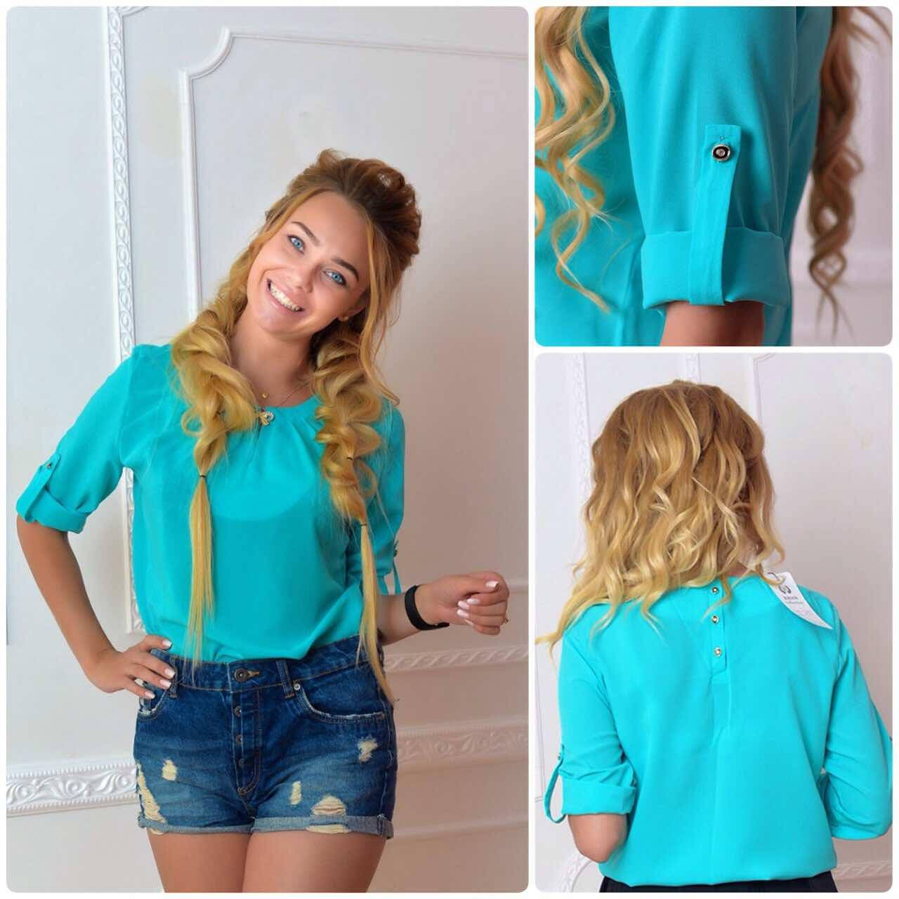 

Блузка с брошкой бант (арт.779) цвет голубой 44