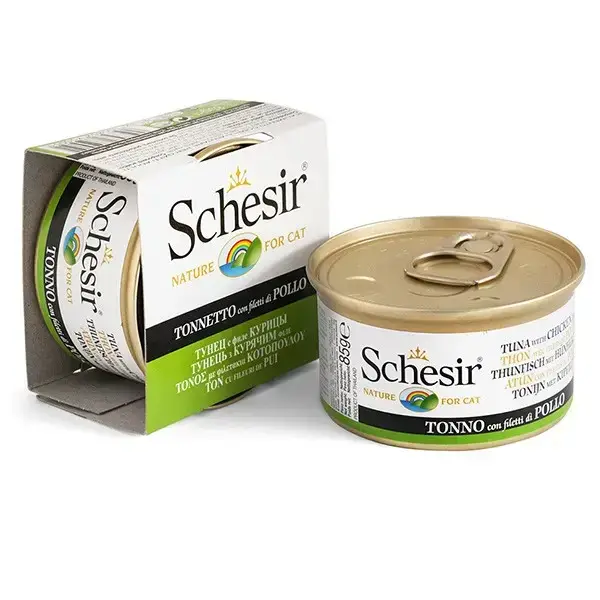 

Schesir ТУНЕЦ С КУРИЦЕЙ в желе для котов, влажный корм, банка 85 г