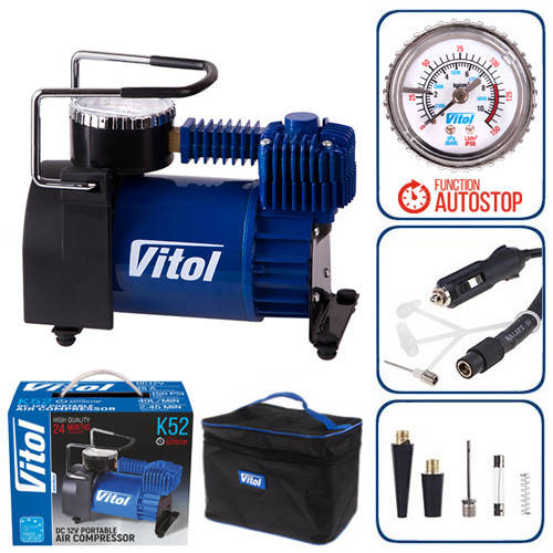 

Компресор Vitol К-52 150psi/15Amp/40л/Автостоп/прикурювач