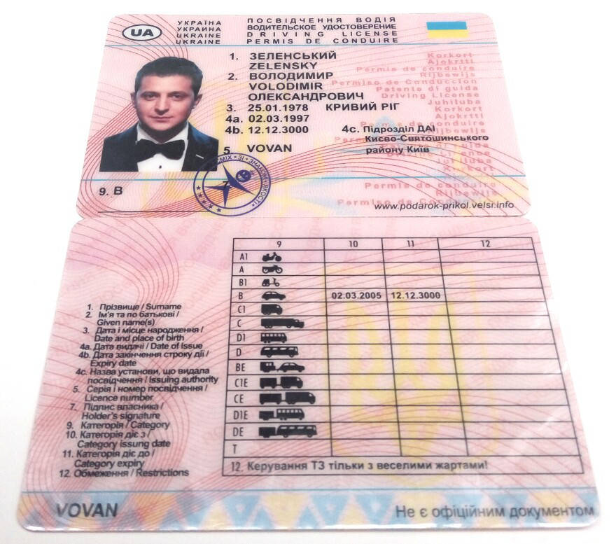 

Водительское удостоверение Владимир Зеленский