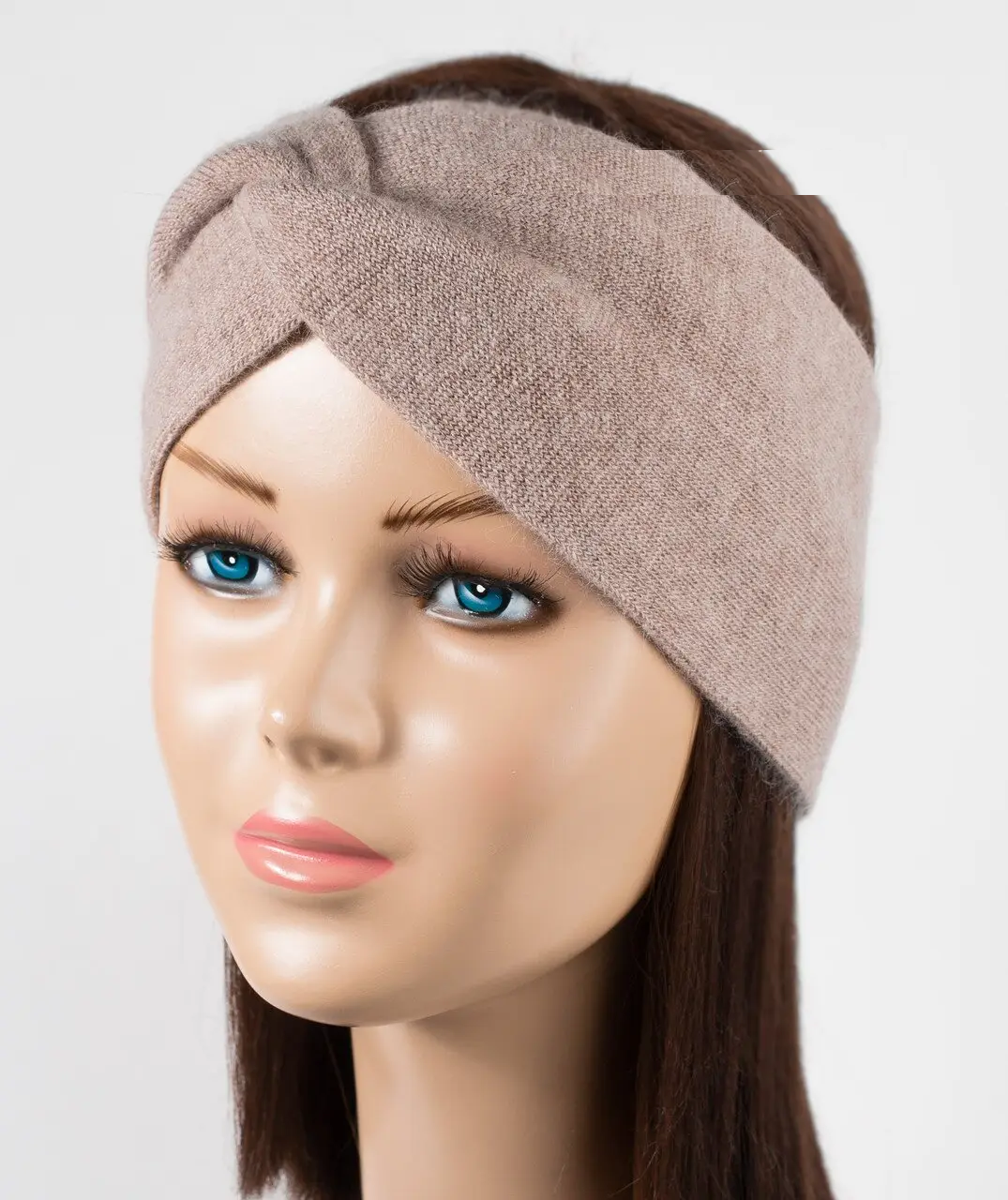 

Широкая тёплая повязка-чалма из гладкой ангоры 11 см дымка