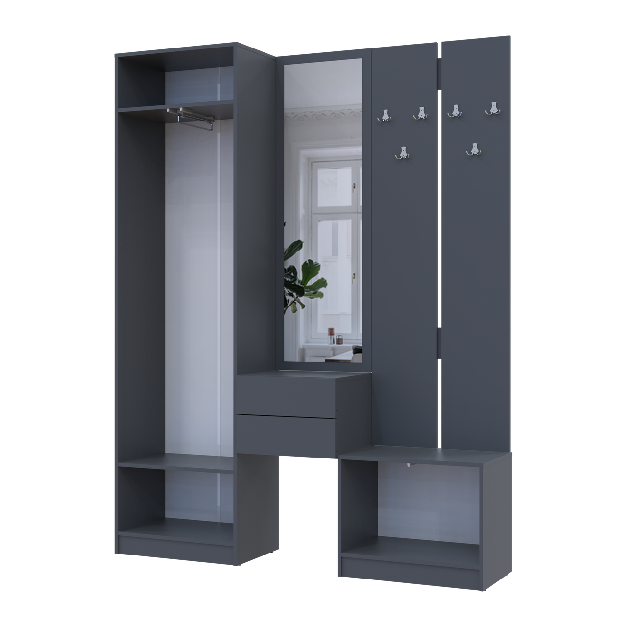 Передпокій Doros Сола Графіт/Сірий ДСП / дзеркало 165х40х215 (42005146) 5