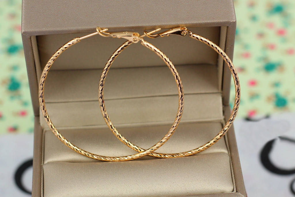 

Серьги кольца Xuping Jewelry граненые 5 см золотистые
