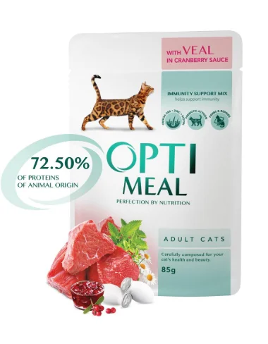 

Влажный корм Optimeal (Оптимил) 85г с телятиной в клюквенном соусе для кошек