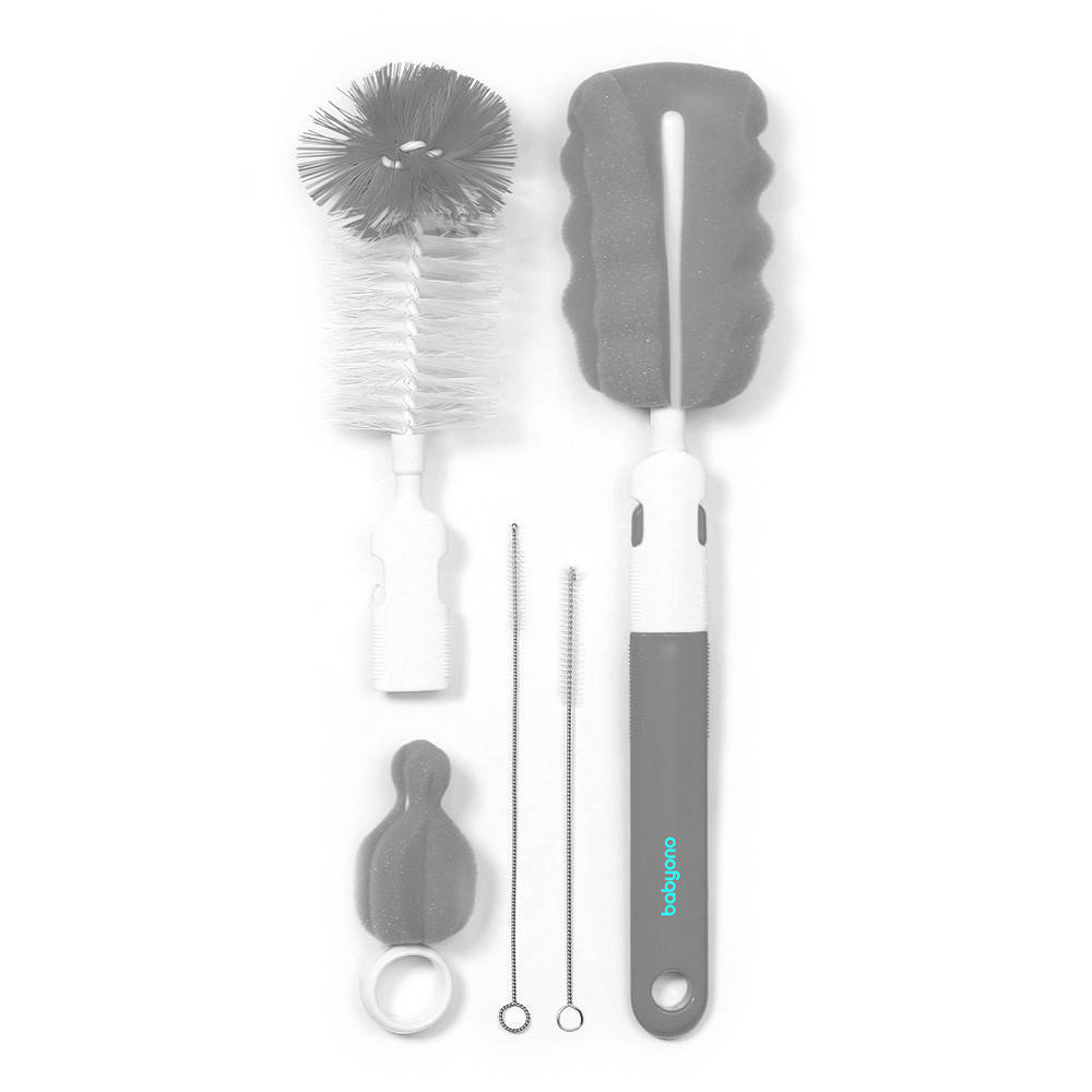 

Набор ершиков для мытья бутылок со сменной ручкой серый BabyOno (5901435409084)