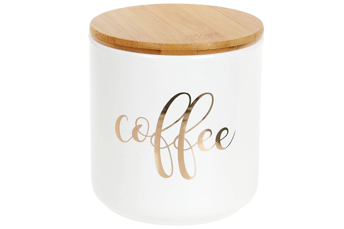 

Банка керамическая 600мл с бамбуковой крышкой Coffee, 11см, цвет - белый с золотом