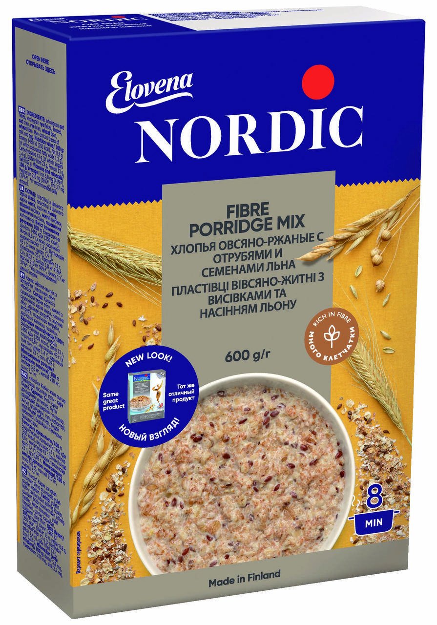 

Овсяно-ржаные хлопья с отрубями и семенами льна NORDIC 600г, (8шт/ящ)